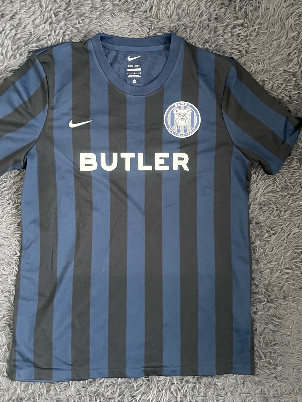 Men Size Large Nike Dri-Fit Butler University Bulldogs blue black soccer jersey